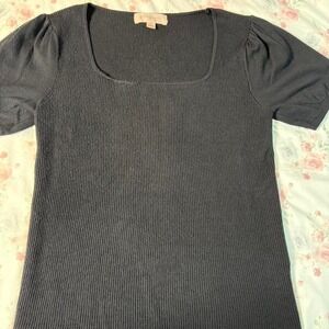 Philosophy Ribbed Knit Black Top Puff Sleeve Button Back Medium